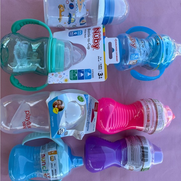 Other - Nuby and Assorted Baby Sippy Cups - Pink, Blue, Teal, Purple